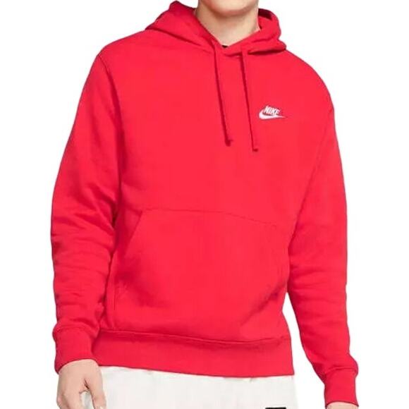 Nike Sportswear Club Fleece Hoodie Drawstring Oversized Logo Pocket Red XL - Picture 1 of 6